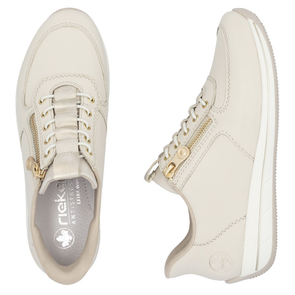 Beżowe sneakersy na koturnie Rieker N1156-60 beige wbudowana łyżka