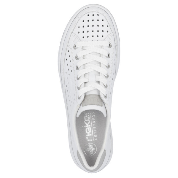 Białe sneakersy damskie Rieker L8849/80 white skórzane ażurowe