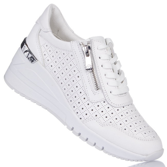 Sneakersy na koturnie Marco Tozzi 23501-44 white białe skórzane