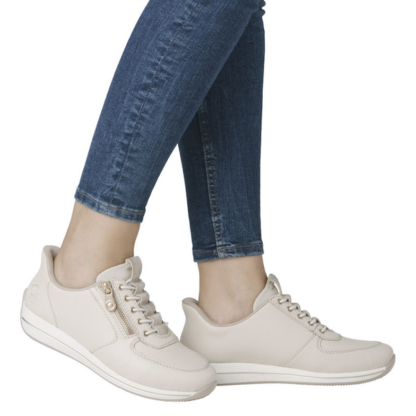 Beżowe sneakersy na koturnie Rieker N1156-60 beige wbudowana łyżka