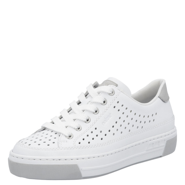 Białe sneakersy damskie Rieker L8849/80 white skórzane ażurowe