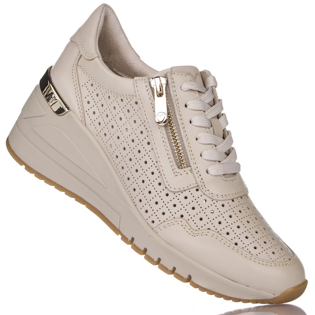 Sneakersy na koturnie Marco Tozzi 23501-44 cream beżowe skórzane