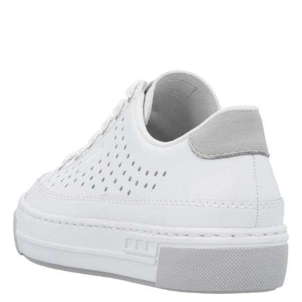 Białe sneakersy damskie Rieker L8849/80 white skórzane ażurowe