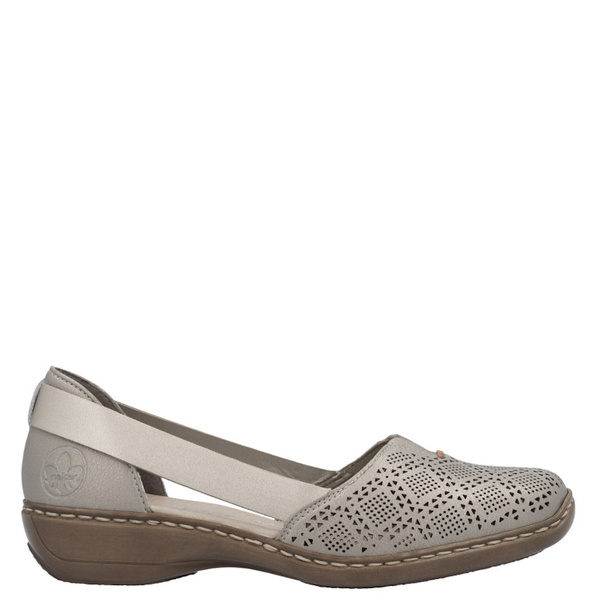 Ażurowe półbuty damskie Rieker 41351-90 silver buty wiosenne