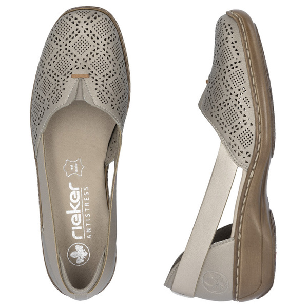 Ażurowe półbuty damskie Rieker 41351-90 silver buty wiosenne