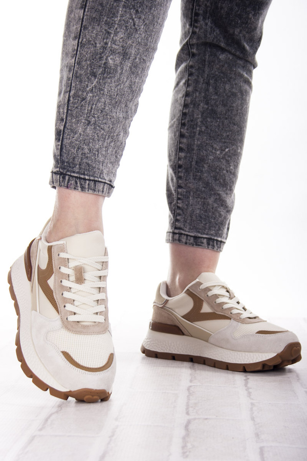 Sneakersy damskie beżowe Filippo DP7070/25 BR skórzane buty sportowe