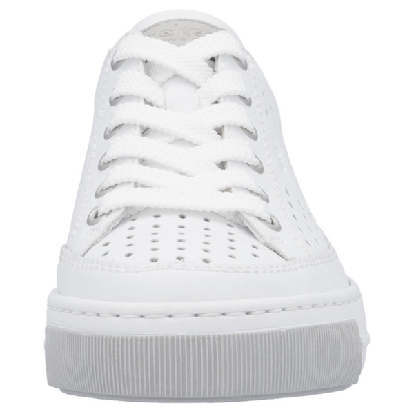 Białe sneakersy damskie Rieker L8849/80 white skórzane ażurowe