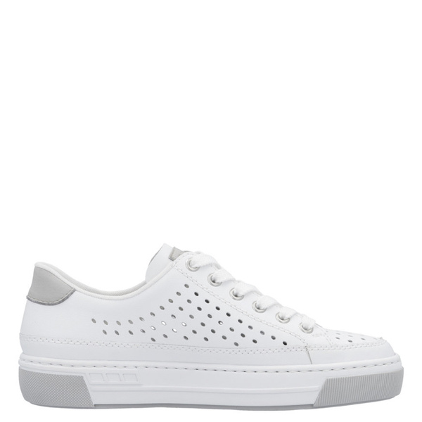 Białe sneakersy damskie Rieker L8849/80 white skórzane ażurowe