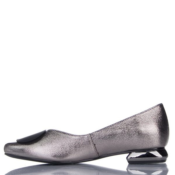 Srebrne baleriny damskie Potocki 12359PW Pewter z buty ozdobą