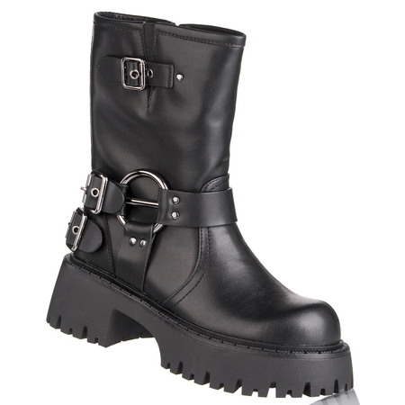 Botki workery damskie Venezia G028LEBLOBB006 black czarne skóra